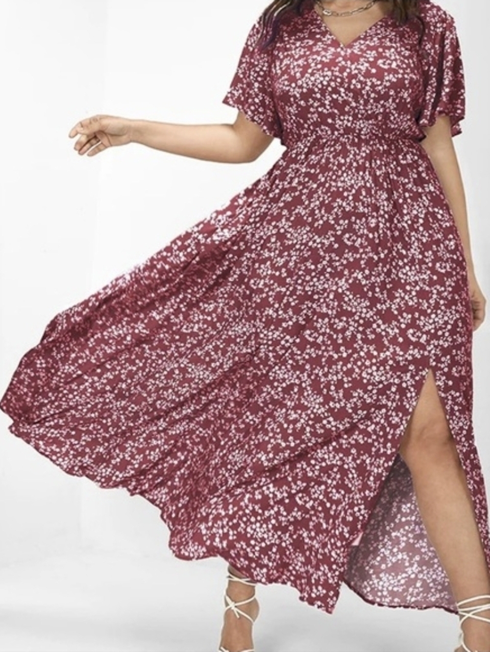 BloomChic Floral V-Neck Maxi Dress in Burgundy